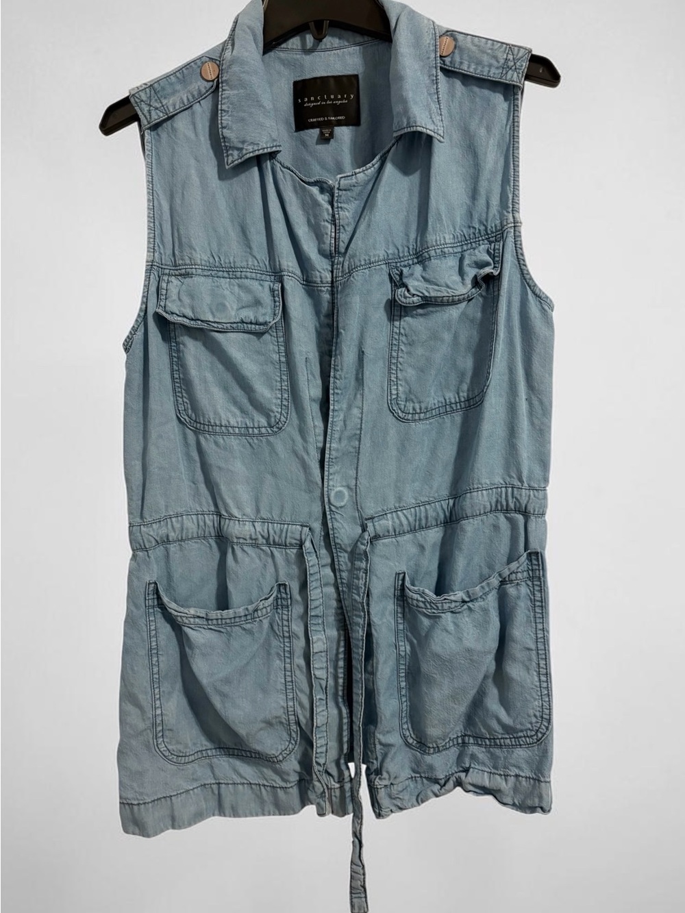 Sanctuary Light Wash Chambray Utility Vest - Size M